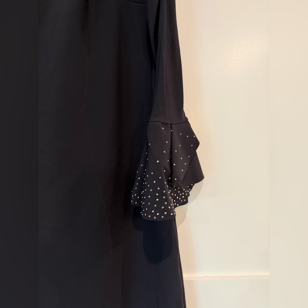 Chiara Boni Elegant Black Dress With Sequin Ruffle Sleeve Detail Sz 50 US 12 XL - Picture 5 of 17